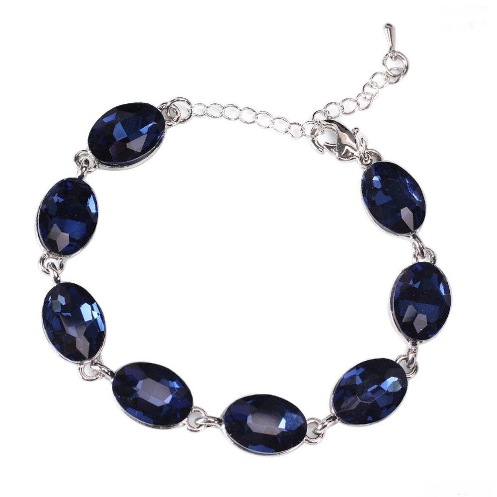 Bridal Sapphire Navy Blue Crystal Rhinestone Oval Shape Bracelets